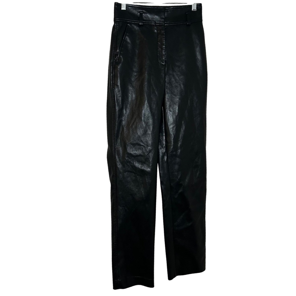 Babaton Aritzia Black Vegan Leather High Rise Straight Leg Pants Size 0 party